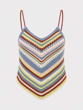 Crochet Striped V-Neck Knit Cami Hankerchief Tank Top in Multicolor